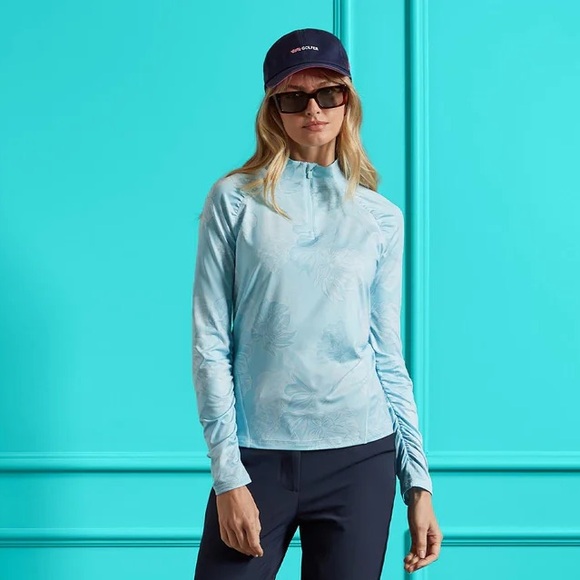 New G/FORE PRINTED RUCHED QUARTER ZIP LADIES LIGHT GOLF MID LAYER - Picture 4 of 10